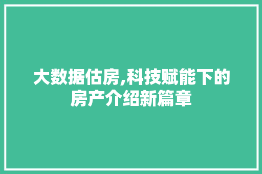大数据估房,科技赋能下的房产介绍新篇章