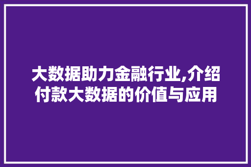大数据助力金融行业,介绍付款大数据的价值与应用