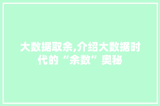 大数据取余,介绍大数据时代的“余数”奥秘