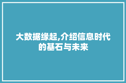 大数据缘起,介绍信息时代的基石与未来