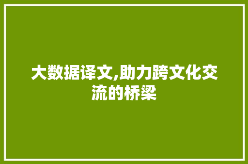 大数据译文,助力跨文化交流的桥梁