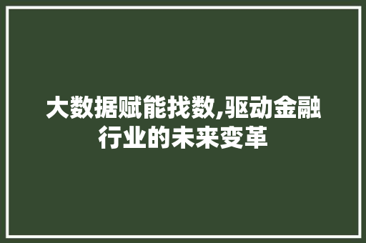 大数据赋能找数,驱动金融行业的未来变革
