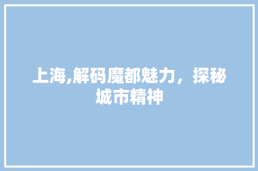 上海,解码魔都魅力，探秘城市精神