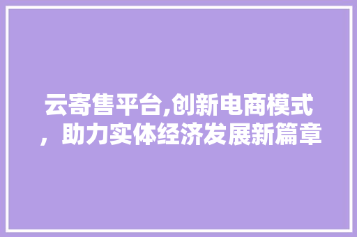 云寄售平台,创新电商模式，助力实体经济发展新篇章 SEO关键词