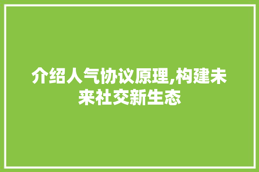 介绍人气协议原理,构建未来社交新生态 网站建设公司