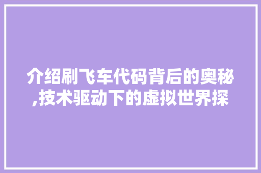 介绍刷飞车代码背后的奥秘,技术驱动下的虚拟世界探索 百度SEO