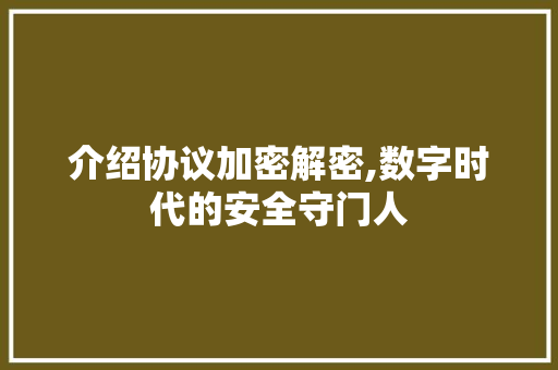 介绍协议加密解密,数字时代的安全守门人 百度SEO