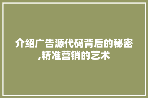 介绍广告源代码背后的秘密,精准营销的艺术 百度SEO