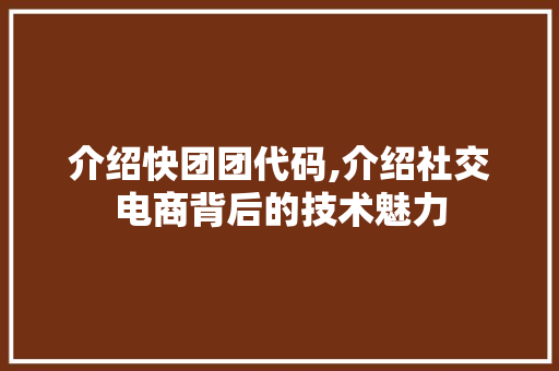 介绍快团团代码,介绍社交电商背后的技术魅力