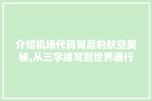 介绍机场代码背后的航空奥秘,从三字缩写到世界通行证 神马SEO 介绍机场代码背后的航空奥秘,从三字缩写到世界通行证 神马SEO