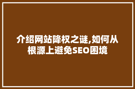 介绍网站降权之谜,如何从根源上避免SEO困境