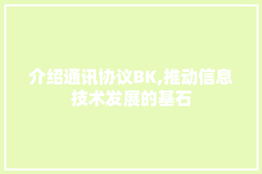 介绍通讯协议BK,推动信息技术发展的基石 神马SEO