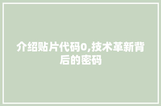 介绍贴片代码0,技术革新背后的密码
