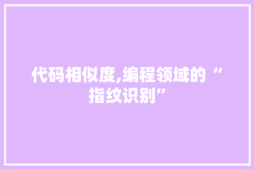 代码相似度,编程领域的“指纹识别”
