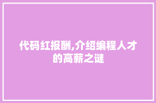 代码红报酬,介绍编程人才的高薪之谜