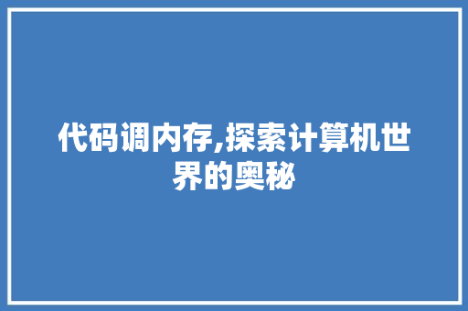 代码调内存,探索计算机世界的奥秘