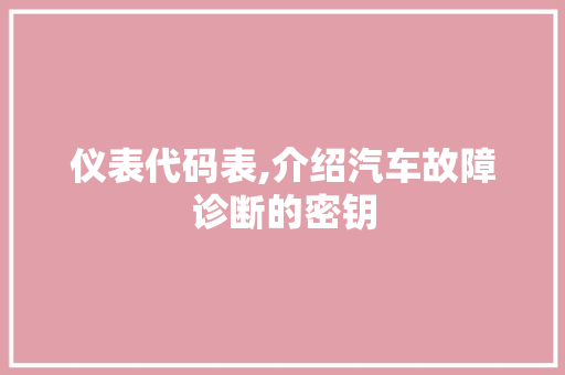 仪表代码表,介绍汽车故障诊断的密钥