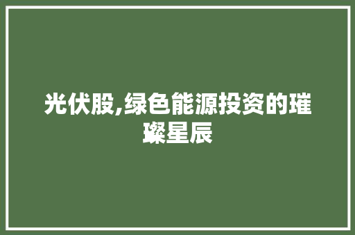 光伏股,绿色能源投资的璀璨星辰 SEO关键词