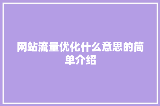 网站流量优化什么意思的简单介绍 网站流量优化什么意思的简单介绍 SEO关键词