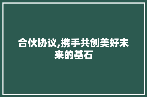 合伙协议,携手共创美好未来的基石
