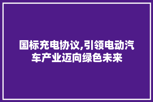 国标充电协议,引领电动汽车产业迈向绿色未来