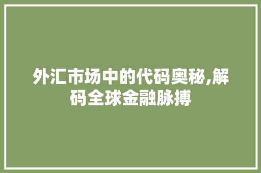 外汇市场中的代码奥秘,解码全球金融脉搏