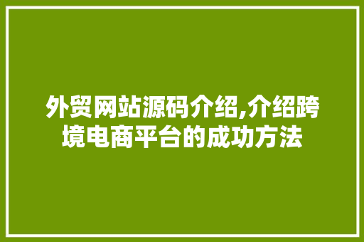 外贸网站源码介绍,介绍跨境电商平台的成功方法