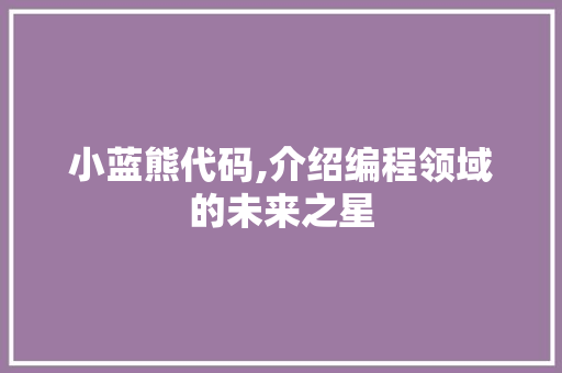 小蓝熊代码,介绍编程领域的未来之星