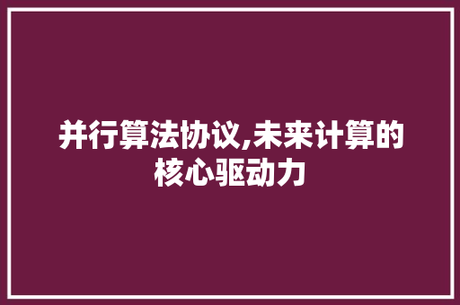 并行算法协议,未来计算的核心驱动力