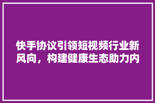 快手协议引领短视频行业新风向，构建健康生态助力内容创新 百度SEO