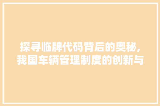 探寻临牌代码背后的奥秘,我国车辆管理制度的创新与方法 网站建设公司