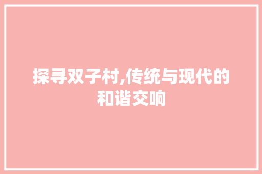 探寻双子村,传统与现代的和谐交响 搜狗SEO