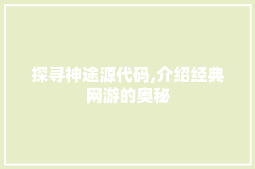 探寻神途源代码,介绍经典网游的奥秘 网站建设公司