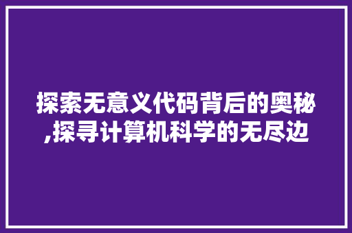 探索无意义代码背后的奥秘,探寻计算机科学的无尽边界 搜狗SEO