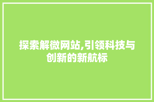 探索解微网站,引领科技与创新的新航标 百度SEO