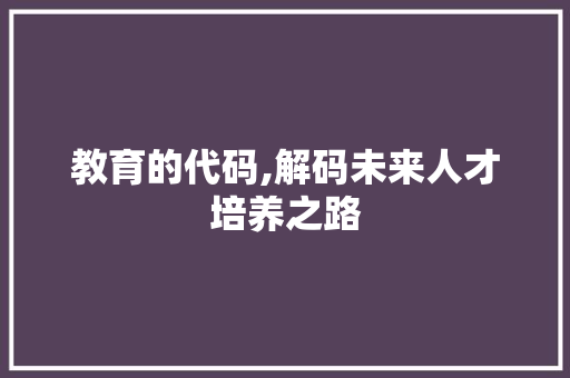教育的代码,解码未来人才培养之路 百度SEO