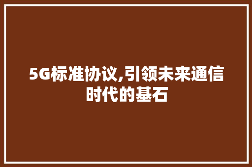 5G标准协议,引领未来通信时代的基石