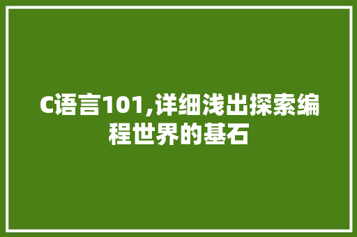 C语言101,详细浅出探索编程世界的基石