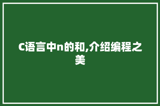 C语言中n的和,介绍编程之美