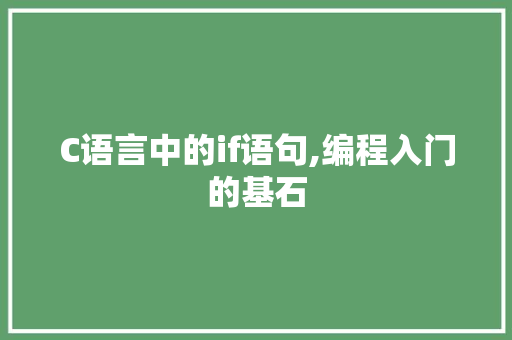 C语言中的if语句,编程入门的基石 SEO关键词