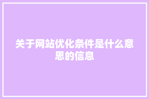关于网站优化条件是什么意思的信息