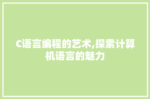 C语言编程的艺术,探索计算机语言的魅力 神马SEO