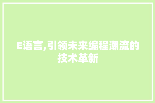 E语言,引领未来编程潮流的技术革新 网站建设公司