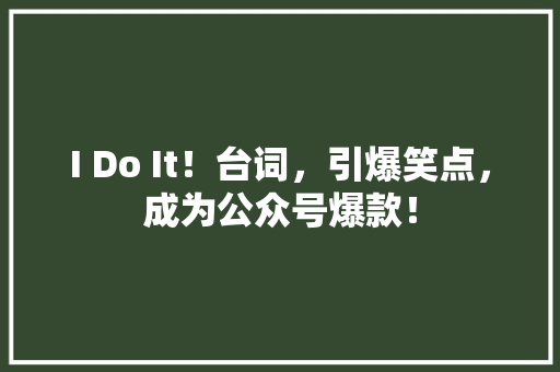I Do It！台词，引爆笑点，成为公众号爆款！