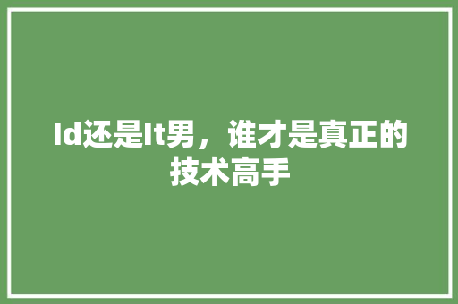 Id还是It男，谁才是真正的技术高手