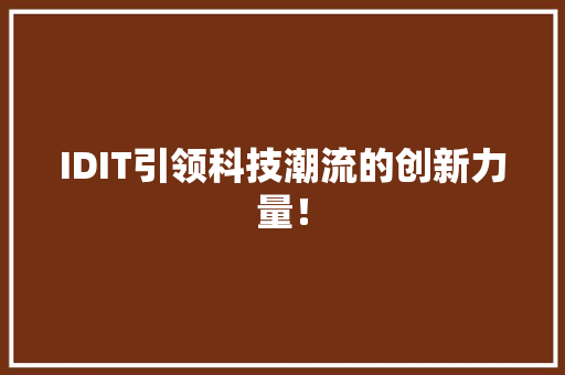 IDIT引领科技潮流的创新力量！