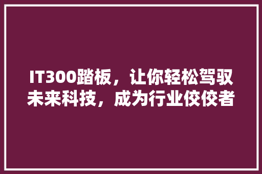 IT300踏板，让你轻松驾驭未来科技，成为行业佼佼者！ 神马SEO
