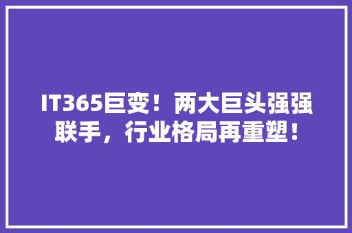 IT365巨变！两大巨头强强联手，行业格局再重塑！