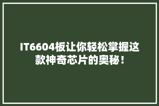 IT6604板让你轻松掌握这款神奇芯片的奥秘！ 神马SEO