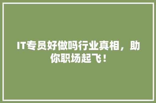 IT专员好做吗行业真相，助你职场起飞！